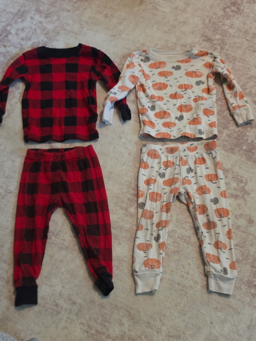 Kids Cozy 2-Pack Pajama Sets - Red Buffalo Plaid & Cream Pumpkin